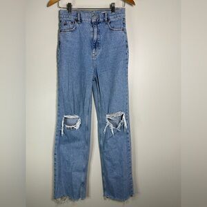 Review Wide‎ Leg Denim Jeans with Distressed Details - size 27 - festival